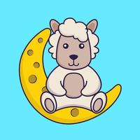 Cute sheep is sitting on the moon. vector