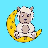 Cute sheep is sitting on the moon. vector