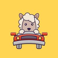 Cute sheep is driving. vector