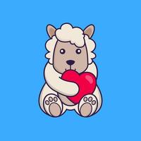 Cute sheep holding a big red heart. vector