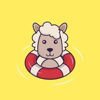 Cute sheep is Swimming with a buoy. vector