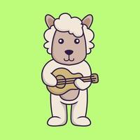 Cute sheep playing guitar. vector