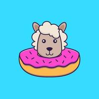 Cute sheep with a donut on his neck. vector