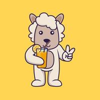 Cute sheep holding orange juice in glass. vector