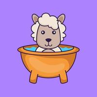 Cute sheep taking a bath in the bathtub. vector