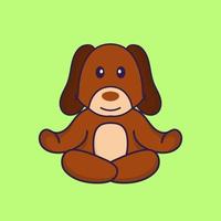 Cute dog is meditating or doing yoga. vector