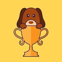 Cute dog with gold trophy. vector