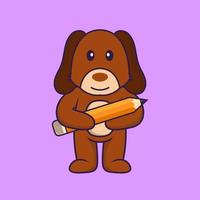 Cute dog holding a pencil. vector