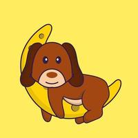 Cute dog is on the moon. vector