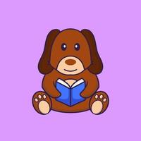 Cute dog reading a book. vector