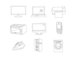 Electronics Household Appliances, Monitor, line drawing clip art set vector