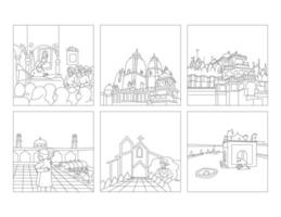 Place of worship gurudwara, line drawing clip art set vector