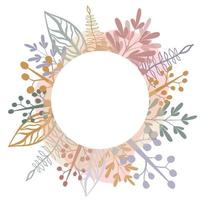 marco de círculo floral. Ilustración de vector de corona de planta