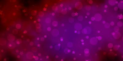 Dark Pink vector background with circles, stars.