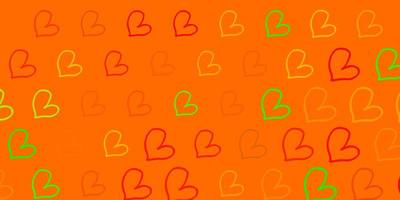 Light Green, Red vector background with hearts.