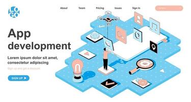 App development isometric concept for landing page vector