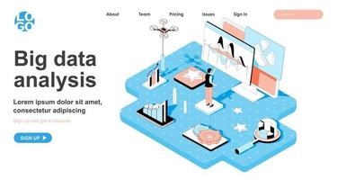 Big data analysis isometric concept for landing page vector