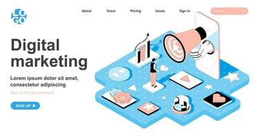 Digital marketing isometric concept for landing page vector