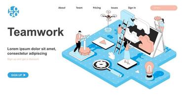 Teamwork isometric concept for landing page vector