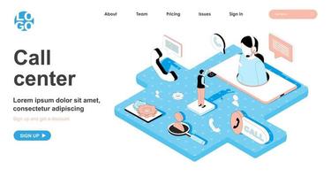 Call center isometric concept for landing page vector