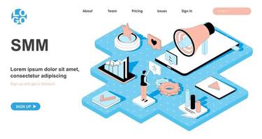 SMM isometric concept for landing page vector