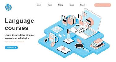 Language course isometric concept for landing page vector