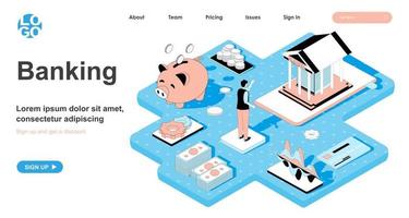 Banking isometric concept for landing page vector