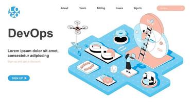 DevOps isometric concept for landing page vector