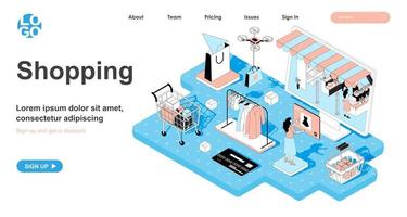 Shopping isometric concept for landing page vector