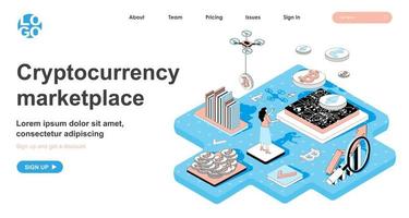 Cryptocurrency marketplace isometric concept for landing page vector