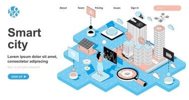 concepto isométrico de ciudad inteligente para página de destino vector