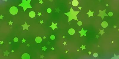 diseño de vector verde claro con círculos, estrellas.