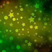 diseño de vector verde claro, amarillo con círculos, estrellas.