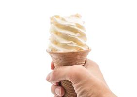 Vanilla ice cream cone on white background photo