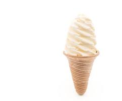 Vanilla ice cream cone on white background photo