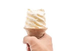 Vanilla ice cream cone on white background photo