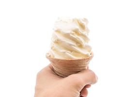 Vanilla ice cream cone on white background photo