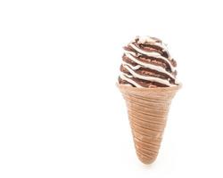 Chocolate ice cream cone on white background