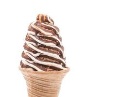 Chocolate ice cream cone on white background photo