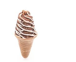 Chocolate ice cream cone on white background photo