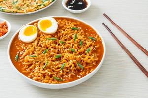 Korean instant noodles with egg photo