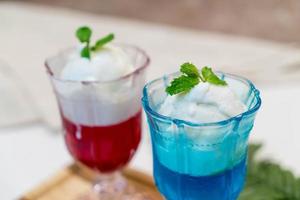 Glass of coconut ice cream with jelly photo