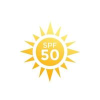 UV, icono de vector de protección solar spf 50 en blanco