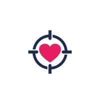 logotipo de vector de aplicación de citas, búsqueda de amor, corazón y punto de mira