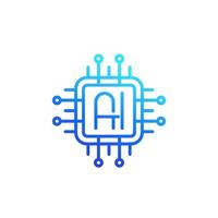 AI chipset logo, artificial intelligence technology line icon vector
