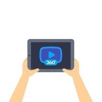 360 degrees video player icon on tablet screen vector