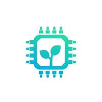 green technology icon with chipset and plant vector