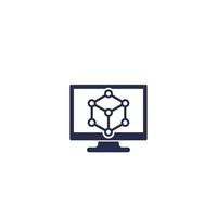 cubic structure on computer screen icon on white vector