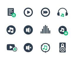música, iconos de audio en blanco vector