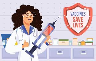 Doctor After Covid Vaccine At Her Office Concept vector